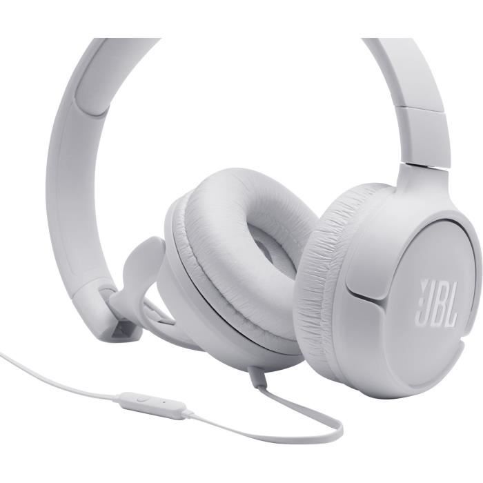 Casque filaire JBL Tune 500 - Son Pure Bass - Conception légere et et pliable - Blanc