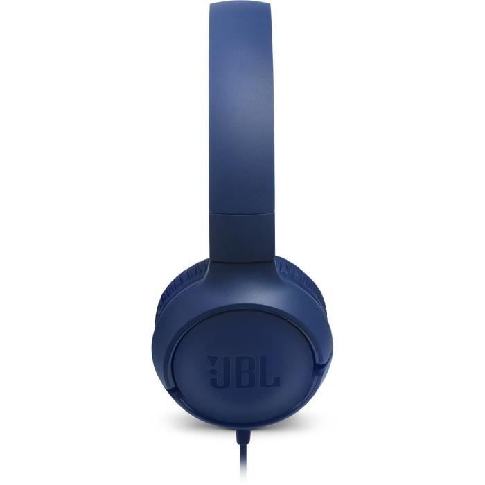 Casque filaire JBL Tune 500 - Son Pure Bass - Conception légere et et pliable - Bleu