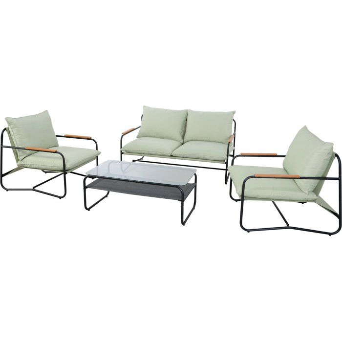 Salon bas de jardin - Aluminium -  Proloisirs - 4 personnes - Graphite - Coussins inclus - XERES SET