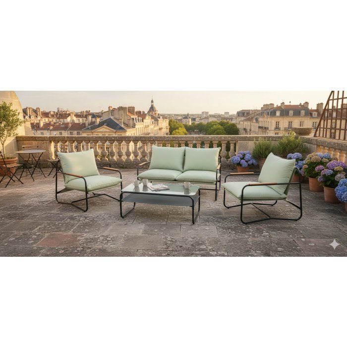 Salon bas de jardin - Aluminium -  Proloisirs - 4 personnes - Graphite - Coussins inclus - XERES SET