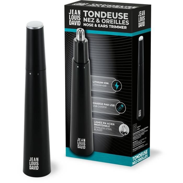 Tondeuse nez-oreilles - JEAN LOUIS DAVID - Coupe Ciculaire Indolore - Batterie Lithium-Ion - Grande Autonomie - Confort Incomparable