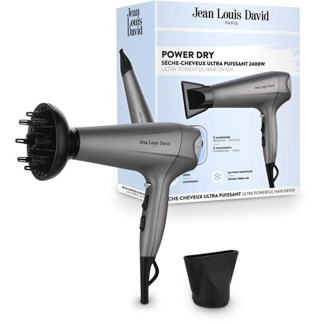 Seche-cheveux - JEAN LOUIS DAVID - Power Dry - Diffuseur - 3 températures - 2400 W - Gris