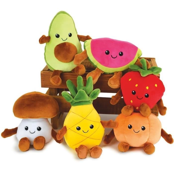 JEMINI Fruity 's cagette de 6 peluches toutes douces fruits et légumes +/- 17 cm