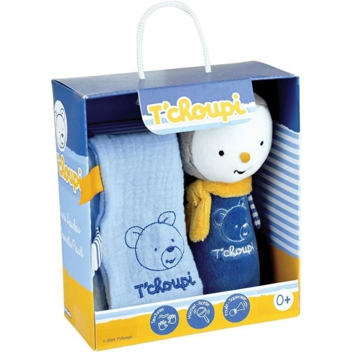 T'choupi Baby Coffret Naissance avec Doudou et Peluche Hochet +/- 25 cm - JEMINI - Idéal pour un cadeau de naissance.