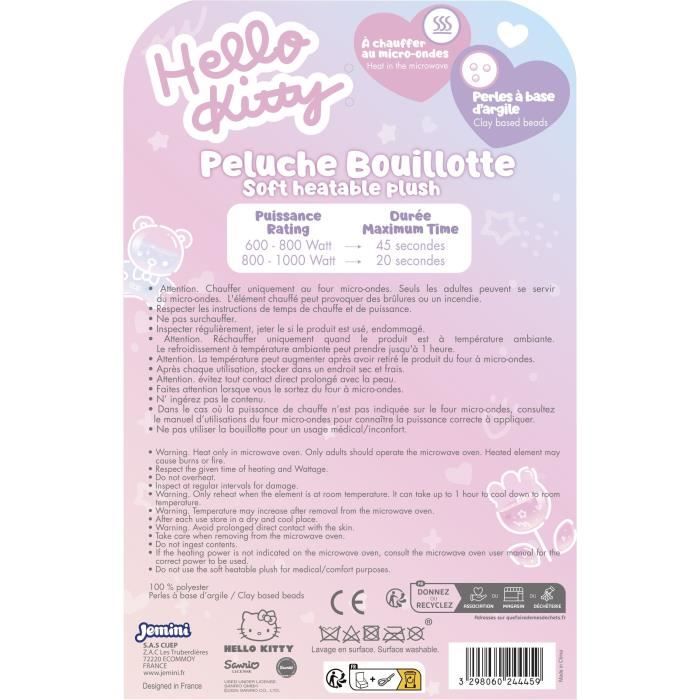 Peluche bouillote - HELLO KITTY - JEMINI - Douce - 21 cm
