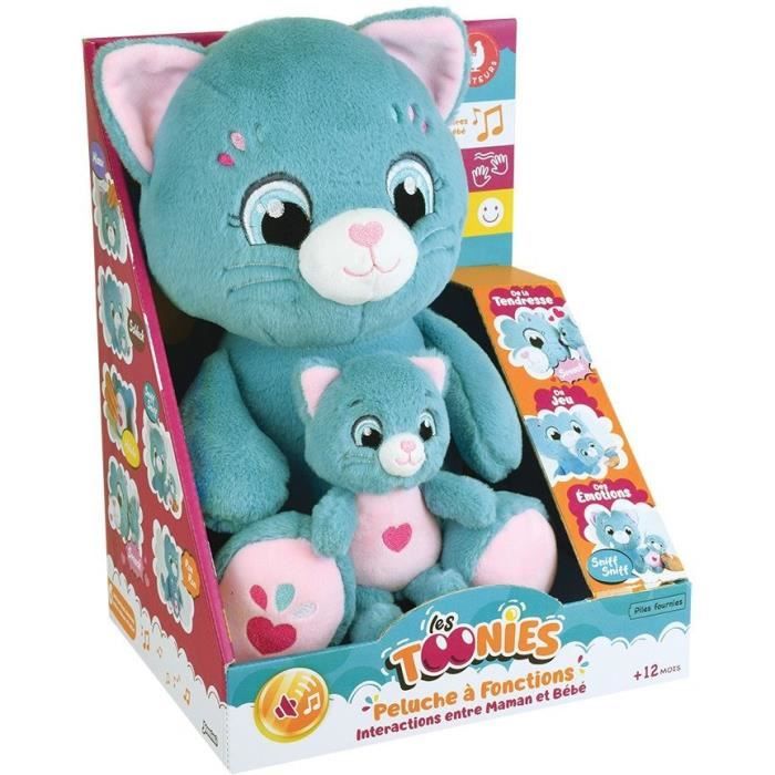 Peluche douce - JEMINI - TOONIES - Maman Chat intéractive et son bébé - +/- 26 cm - 6 fonctions
