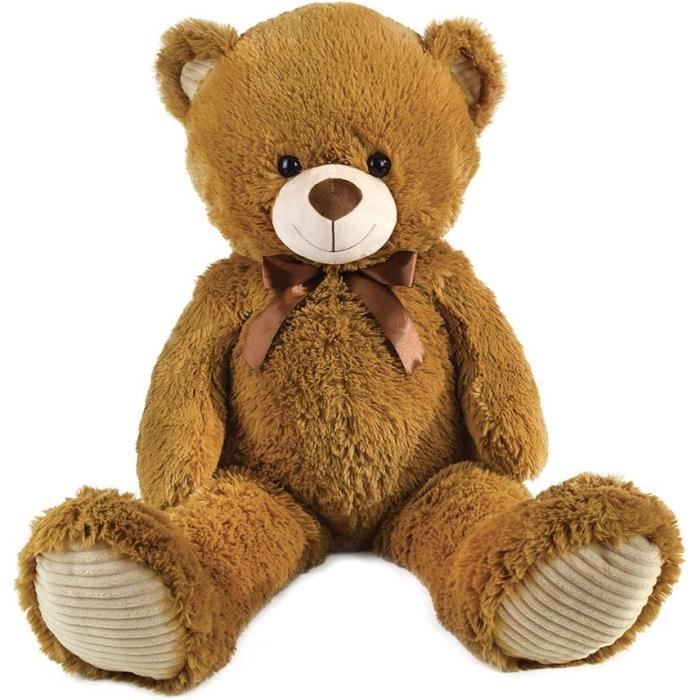 Ours en Peluche Marron avec Noeud +/- 100 cm - PLANET PLUCH - Magnifique ours de 1 metre en peluche douce.