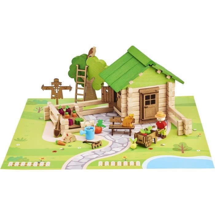 House and Garden Construction Game - JEUJURA - Natural Wood - 135 Pieces