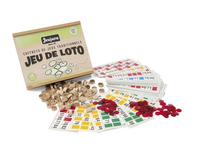 JEUJURA - Jeu De Loto - Coffret En Bois - Mixte - A partir de 3 ans - 48 cartes de loto en bois