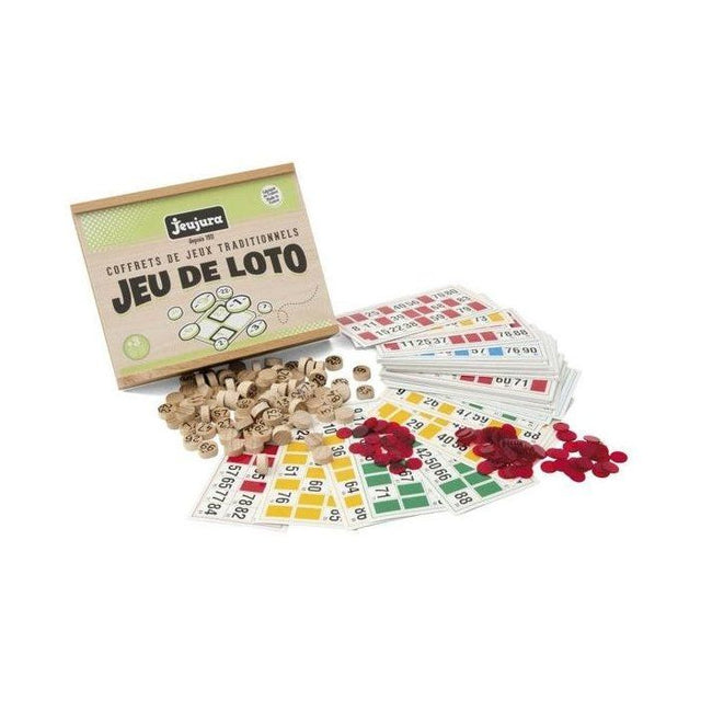 JEUJURA - Jeu De Loto - Coffret En Bois - Mixte - A partir de 3 ans - 48 cartes de loto en bois