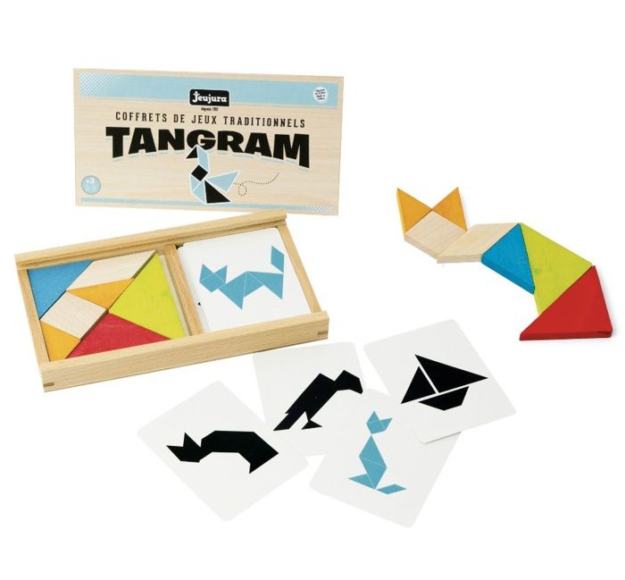 Jeu de tangram en bois - JEUJURA - 8144 - Coffret en bois - 7 pieces - 30 modeles