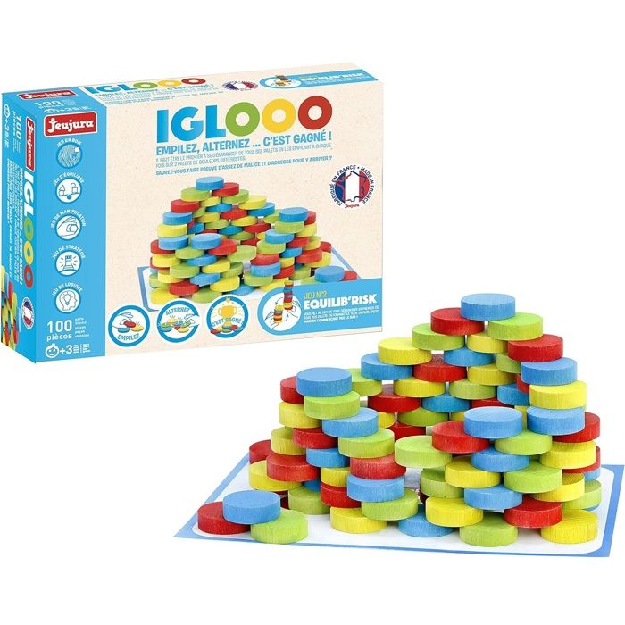 Iglooo 100 Pieces - JEUJURA - Jeu d'Adresse et de Logique avec Palets et Tapis, Regles des Jeux Incluses