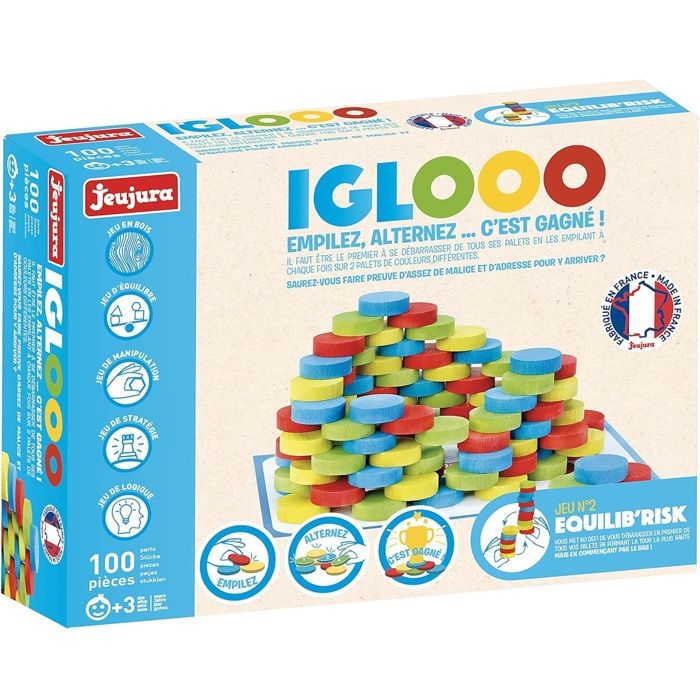 Iglooo 100 Pieces - JEUJURA - Jeu d'Adresse et de Logique avec Palets et Tapis, Regles des Jeux Incluses
