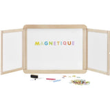 Tableau mural triptyque magnétique - JEUJURA - Ardoise centrale magnétique, 2 volets face blanche et crai