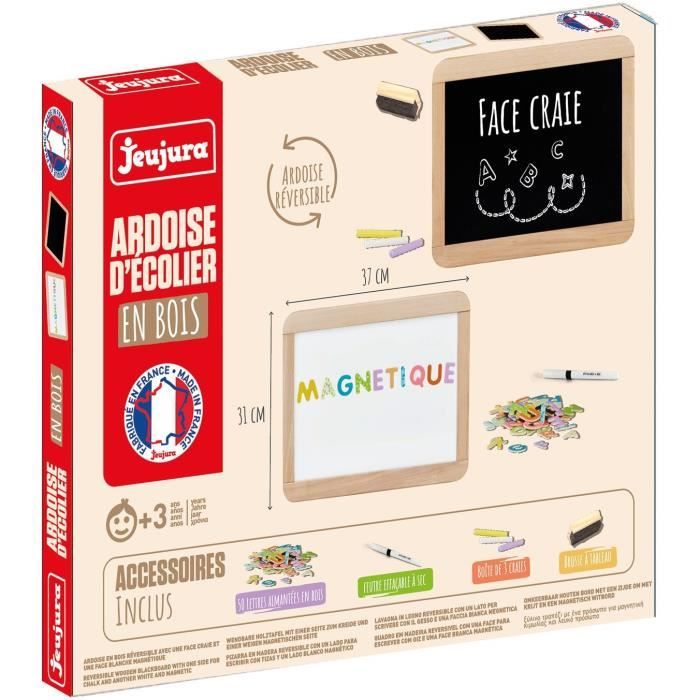 Ardoise d'écolier en bois - JEUJURA - Double face magnétique : craie et feutre effaçable