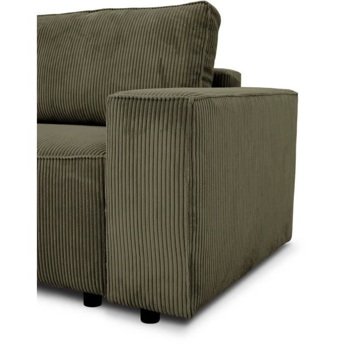 Canapé convertible 3 places - JOSH - Tissu Lincoln Kaki - Coffre de rangement - 239 x 86 x 85 cm