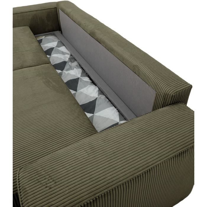 Canapé convertible 3 places - JOSH - Tissu Lincoln Kaki - Coffre de rangement - 239 x 86 x 85 cm