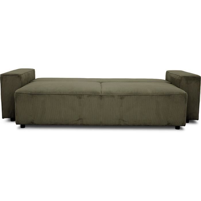 Canapé convertible 3 places - JOSH - Tissu Lincoln Kaki - Coffre de rangement - 239 x 86 x 85 cm