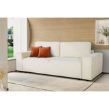 Canapé convertible 3 places - JOSH - Tissu bouclette Creme - Coffre de rangement - 239 x 86 x 85 cm