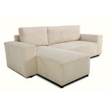 Canapé d'angle convertible réversible - 4 places - JOSH - Tissu velours cotelé Perle - Coffre - 242 x 155 x 86 cm
