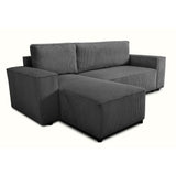Canapé d'angle convertible réversible - 4 places - JOSH - Tissu velours cotelé - Anthracite - Coffre - 242 x 155 x 86 cm