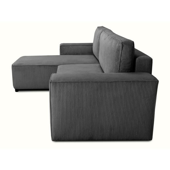 Canapé d'angle convertible réversible - 4 places - JOSH - Tissu velours cotelé - Anthracite - Coffre - 242 x 155 x 86 cm