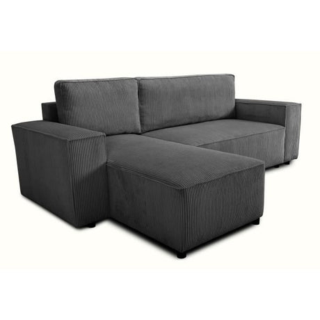 Canapé d'angle convertible réversible - 4 places - JOSH - Tissu velours cotelé - Anthracite - Coffre - 242 x 155 x 86 cm