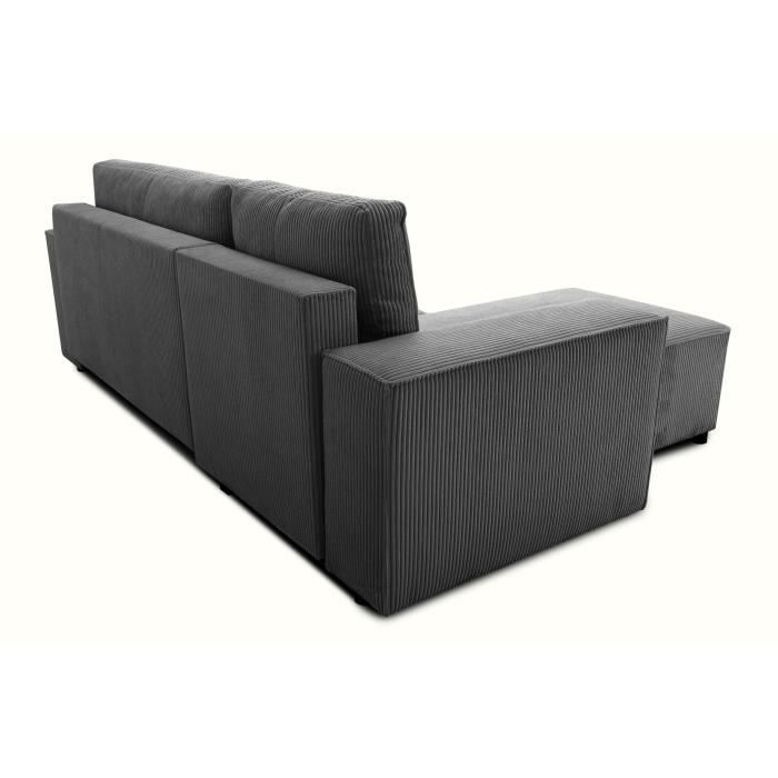 Canapé d'angle convertible réversible - 4 places - JOSH - Tissu velours cotelé - Anthracite - Coffre - 242 x 155 x 86 cm