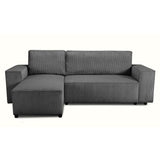 Canapé d'angle convertible réversible - 4 places - JOSH - Tissu velours cotelé - Anthracite - Coffre - 242 x 155 x 86 cm