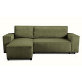 Canapé d'angle convertible réversible - 4 places - JOSH - Tissu velours cotelé - Kaki - Coffre - 242 x 155 x 86 cm