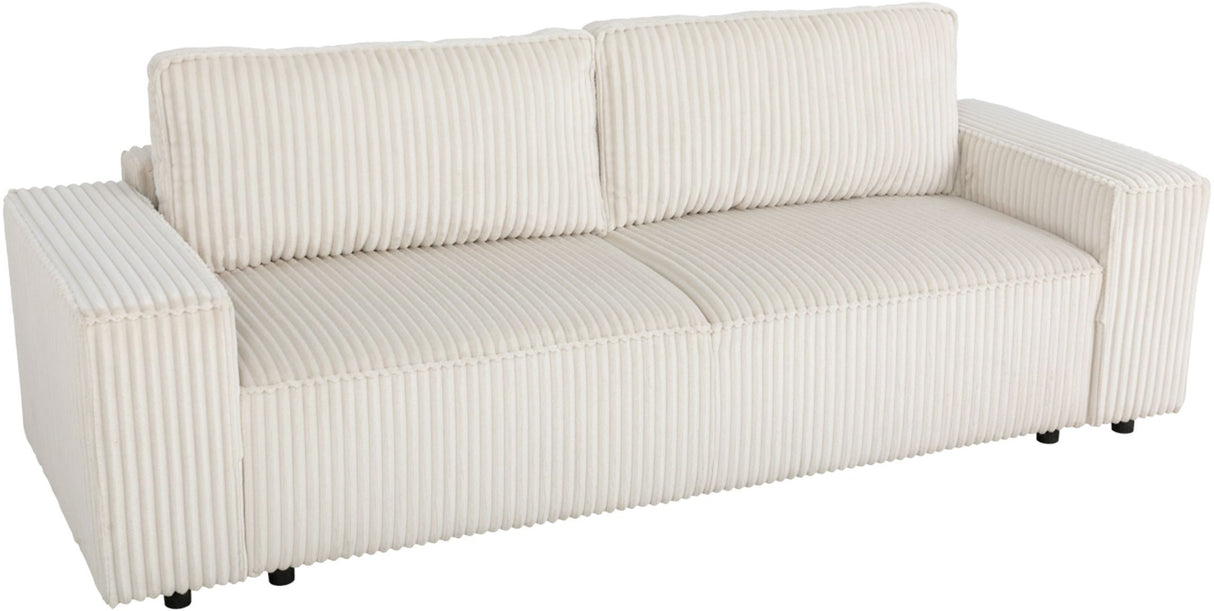 Canapé convertible 3 places - JOSH - Tissu velours grosses côtes Pearl - Coffre - 239 x 86 x 85 cm