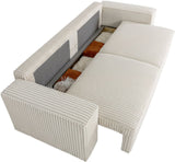 Canapé convertible 3 places - JOSH - Tissu velours grosses côtes Pearl - Coffre - 239 x 86 x 85 cm