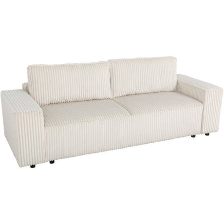 Canapé convertible 3 places - JOSH - Tissu velours grosses côtes beige - Coffre - 239 x 86 x 85 cm