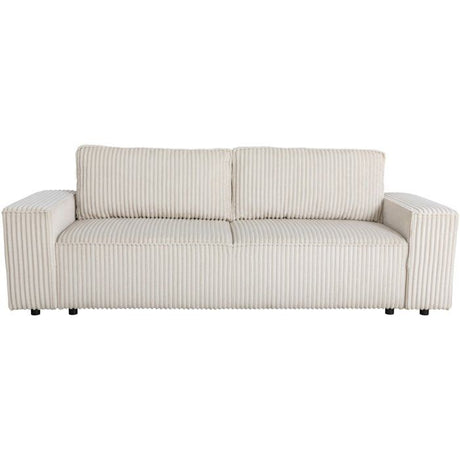 Canapé convertible 3 places - JOSH - Tissu velours grosses côtes beige - Coffre - 239 x 86 x 85 cm