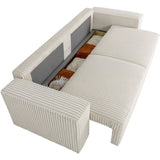 Canapé convertible 3 places - JOSH - Tissu velours grosses côtes beige - Coffre - 239 x 86 x 85 cm