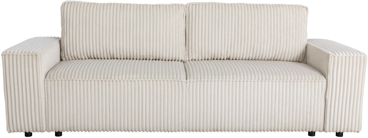 Canapé convertible 3 places - JOSH - Tissu velours grosses côtes Pearl - Coffre - 239 x 86 x 85 cm