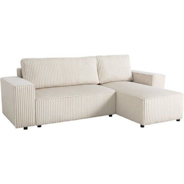 Canapé d'angle convertible réversible 4 places - JOSH - Tissu velours grosses côtes Beige - 242 x 155 x 86 cm