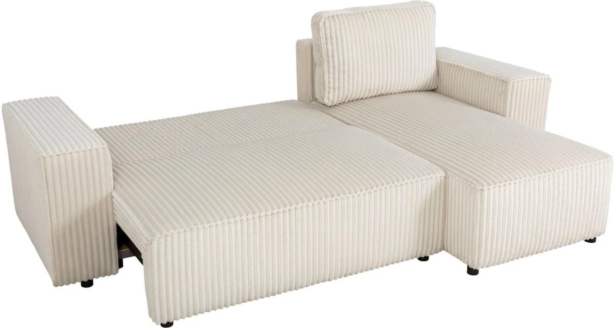 Canapé d'angle convertible réversible 4 places - JOSH - Tissu velours grosses côtes Pearl - 242 x 155 x 86 cm