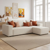 Canapé d'angle convertible réversible 4 places - JOSH - Tissu velours grosses côtes Pearl - 242 x 155 x 86 cm