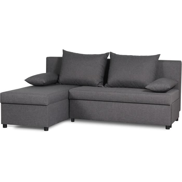 Canapé d'angle réversible – Tissu Gris – L 192 x P 143 x H 79 cm – JOSS - Fabriqué en Ukraine