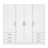 Armoire 4 portes battantes + 6 tiroirs - Bois aggloméré - Blanc mat - L 206,5 x P 60 x H 200 cm - JUPITER