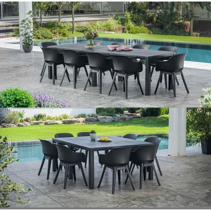 Table de jardin - Rectangulaire - Coloris : gris graphite - En résine - Modulable 3 en 1 - JULIE DOUBLE - Allibert by KETER