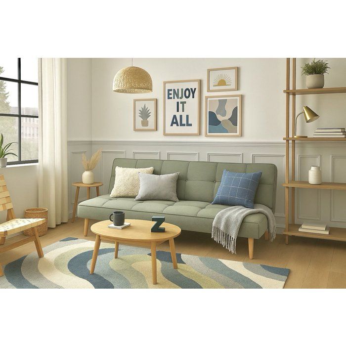 Canapé convertible - 4 places - JULIE - Tissu Olive - 180 x 72 x 72 cm