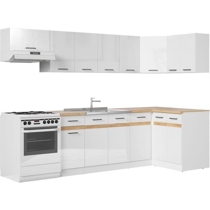 JUNONA Complete corner kitchen 340cm - 10 elements - Worktop included - Glossy white