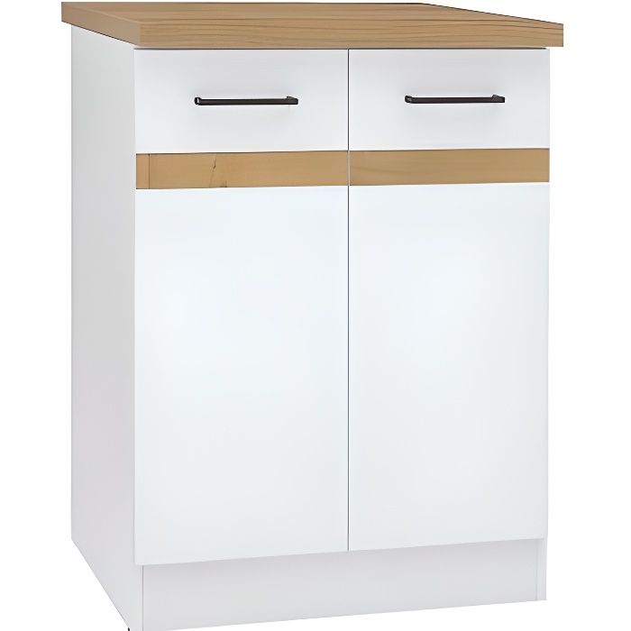 JUNONA 60 cm kitchen base unit - 2 doors - Worktop - Glossy white