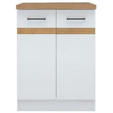 JUNONA Meuble bas de cuisine 60 cm - 2 Portes - Plan de travail - Blanc brillant