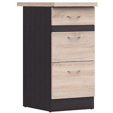 JUNONA 40 cm low kitchen unit - 3 drawers - Worktop - Sonoma oak