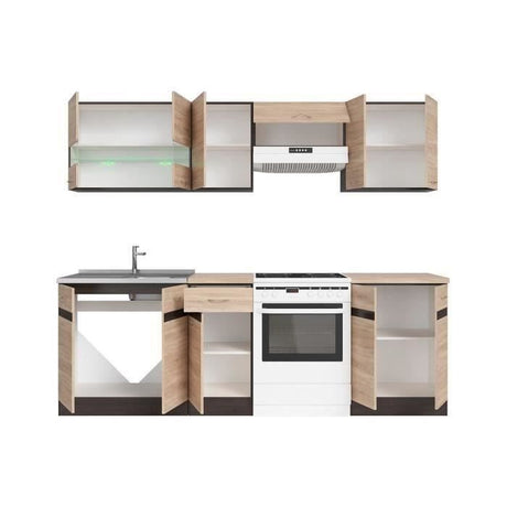 JUNONA Cuisine complete 2m40 - 7 éléments -  Décor chene sonoma - plan de travail inclus