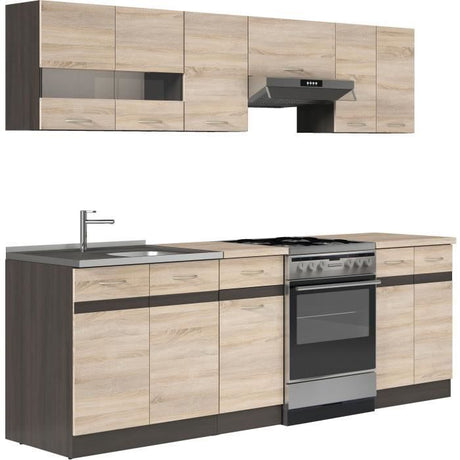 JUNONA Cuisine complete 2m40 - 7 éléments -  Décor chene sonoma - plan de travail inclus