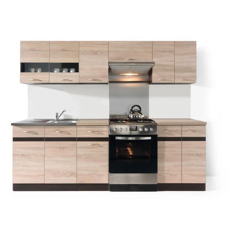 JUNONA Cuisine complete 2m40 - 7 éléments -  Décor chene sonoma - plan de travail inclus